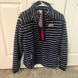 Vineyard Vines heavy shep fleece pullover in blue with white stripes